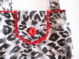 Leopard Print Shoulder Bag w Red Lace-Handmade